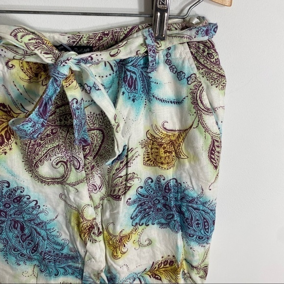 Alexandra Bartlett 100% Linen Pants Paisley Blue Yellow White Drawstring Sz 2 - Picture 3 of 7